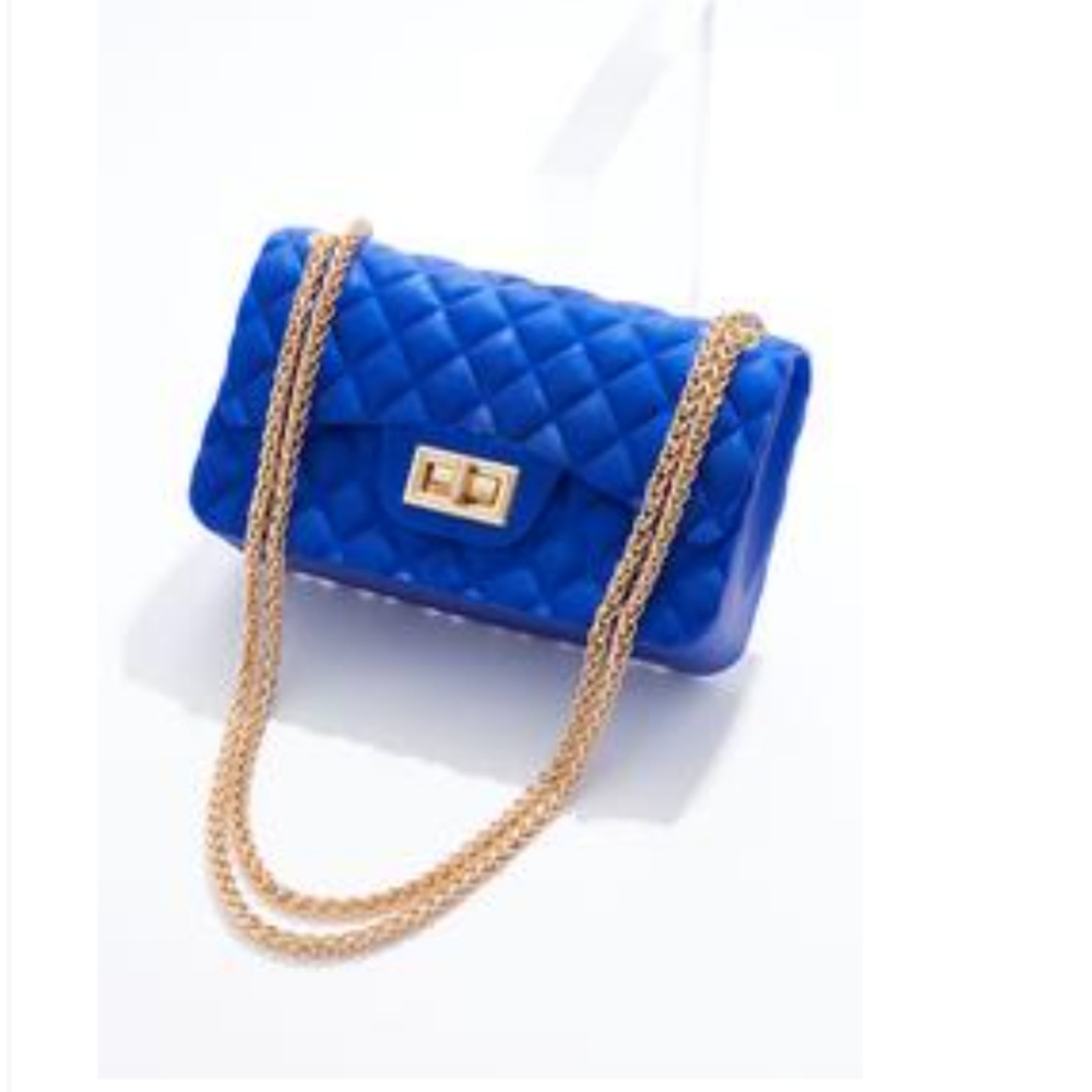 Blue Quilted Chain Bag
